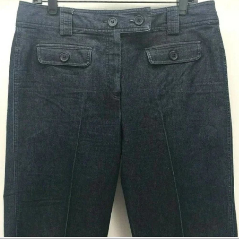Larry Levine Denim Stretch Crop Pant Button Cuff - 12